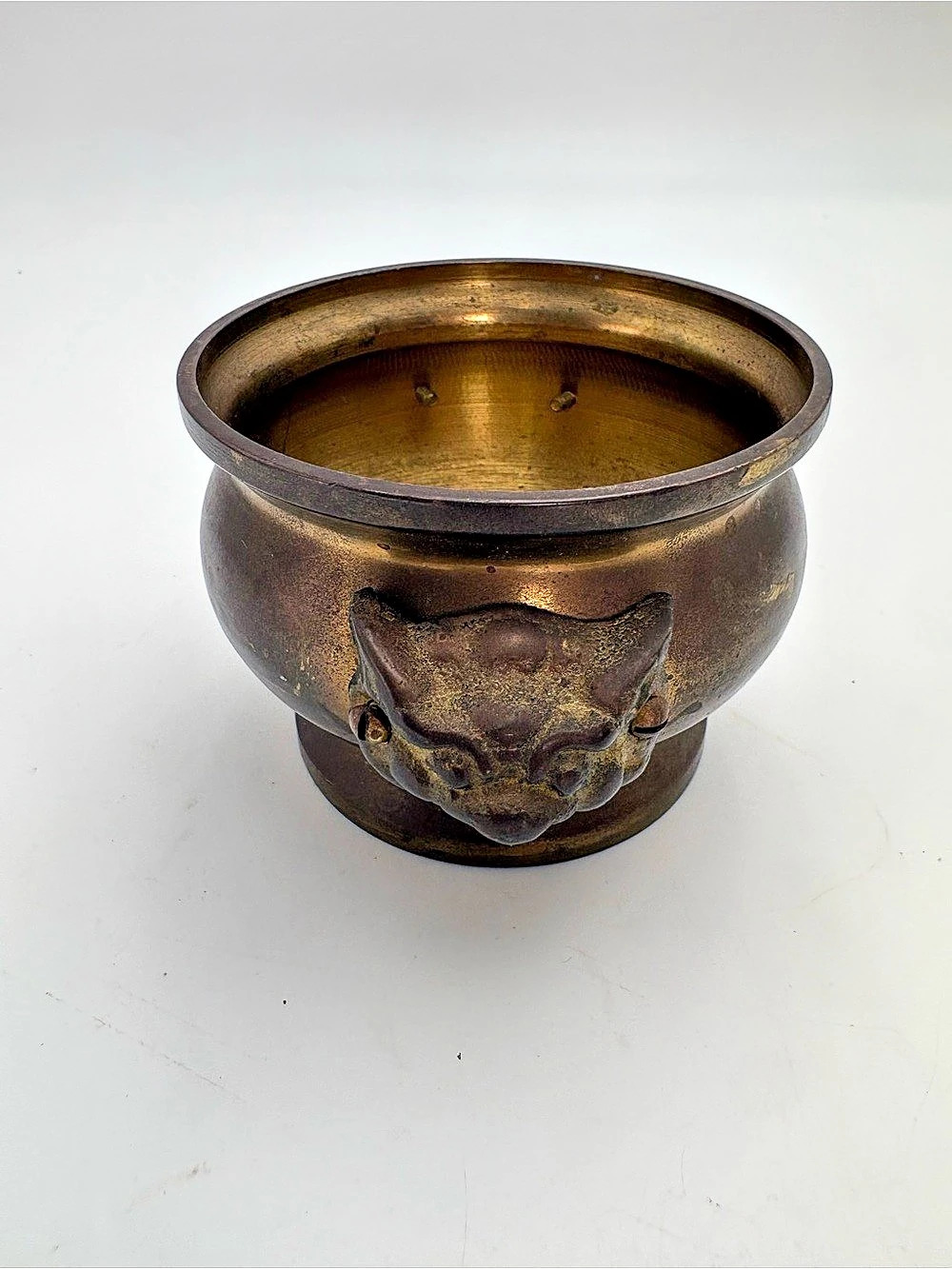 Vintage Solid Brass Foo Dog Small Planter – Gorgeous Aged Patina